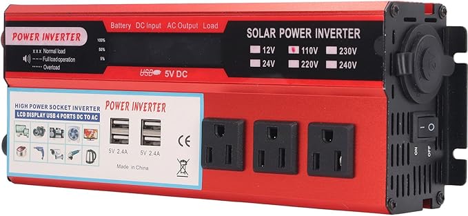 Sine for Wave Inverter, 4000W Peaking Sine for Wave Car Inverter Aluminum Alloy LCD Digital Display 2000W US Plug AC110V for Replacement (12V)