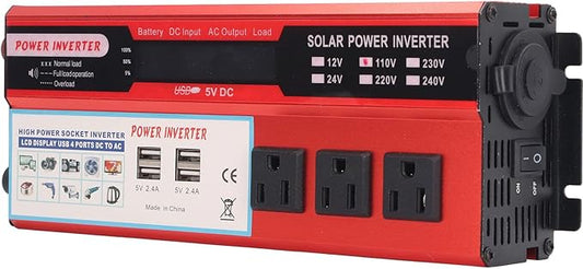 Sine for Wave Inverter, 4000W Peaking Sine for Wave Car Inverter Aluminum Alloy LCD Digital Display 2000W US Plug AC110V for Replacement (12V)