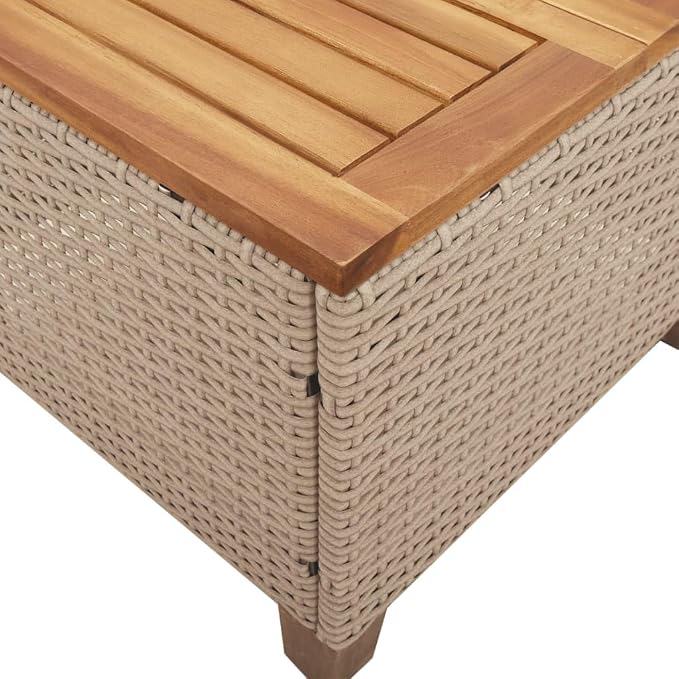 vidaXL Patio Table, Side Coffee Table with Steel Frame, Square Outdoor Table for Garden Backyard Balcony, Beige Poly Rattan Acacia Wood