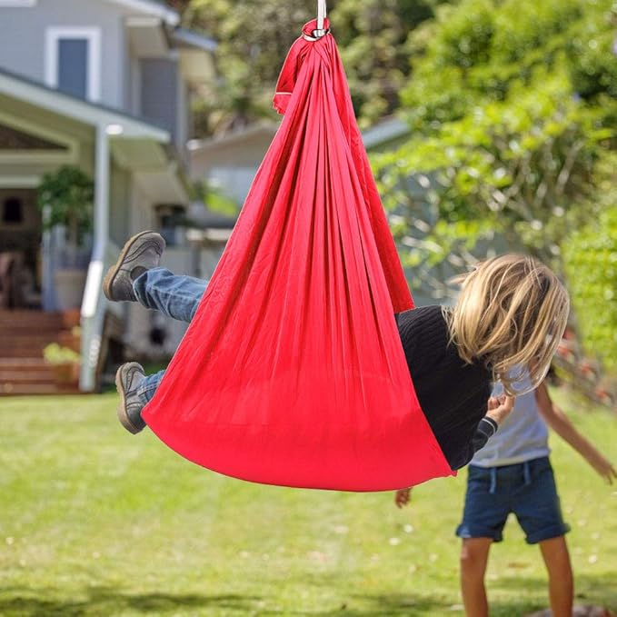 Hammock Outdoor Portable Garden Courtyard Hanging Swing Hammock Chair Set for Children Kid(1.5m-Red)