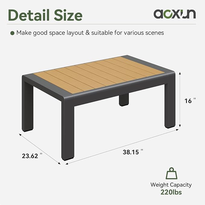Aoxun Outdoor Aluminum Coffee Table for Patio Furniture Set, Rectangle Outdoor Coffee Table, All-Weather Patio Metal Coffee Table for Balcony, Garden, Deck, Backyard, Silver