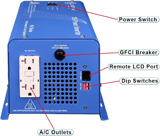 AIMS 1000 Watt 12V Low Frequency Pure Sine Inverter 3000W Surge ETL