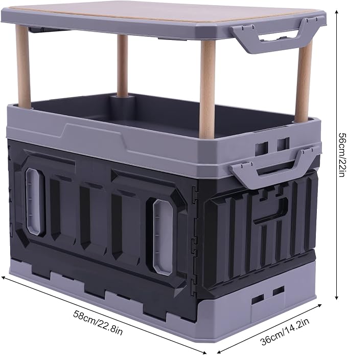 Folding Storage Box, Outdoor Collapsible Foldable Storage Box with Lid, Storage Bins For Picnic Camping Outdoor Activities （Black）