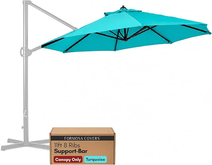 Formosa Covers Cantilever Umbrella Replacement Canopy TOP ONLY for 11 Foot 8 Rib Outdoor Patio Offset Umbrella Fabric Round Octagonal Top, Easy to Install, Rib Length 64" to 66"