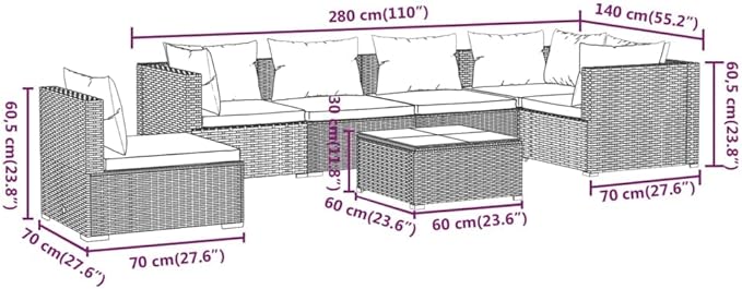 7 Piece Patio Lounge Set with Cushion, Furniture Conversation Sets Patio Lounge Set Outdoor Patio Sectional Piece Patio Set s Poly Rattan Black
