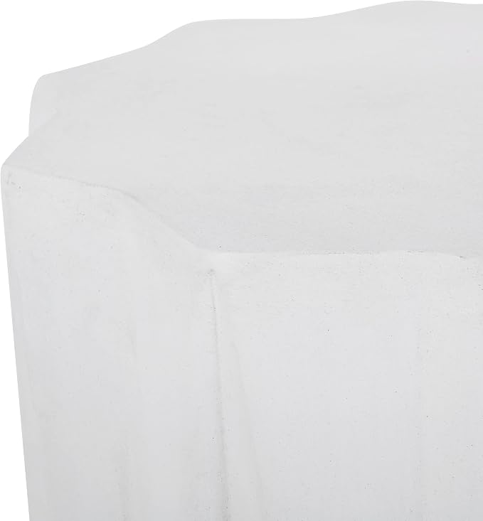 Concrete Side Table Outdoor Faux Stone Hourglass End Table, Round Outdoor Accent Table Patio Garden Stool Plant Stand for Porch, Backyard Patio Antique White 15.50"*17.75"