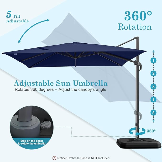 HOTEEL10x10ft Patio Umbrella Cantilever Umbrellas Double Top - Upgrade and Intensify - 360 Rotation and 5 Angles Adjustment - Aluminum Offset Pool Umbrella Outdoor Umbrellas for Patio Garden Pool