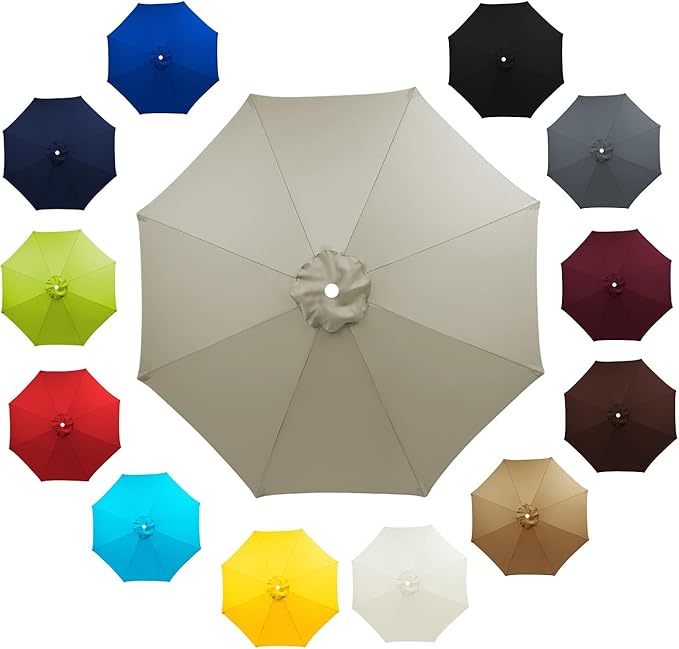6 Ribs 8 Ribs Patio Umbrella Replacement Canopy 6.5ft 7.5ft 8.2ft 8.9ft 9.8ft 11.5ft UV Protection Waterproof Replacement Parasol Fabric Cover for Garden Outdoor Lawn(Top Color,6.5ft/6ribs)