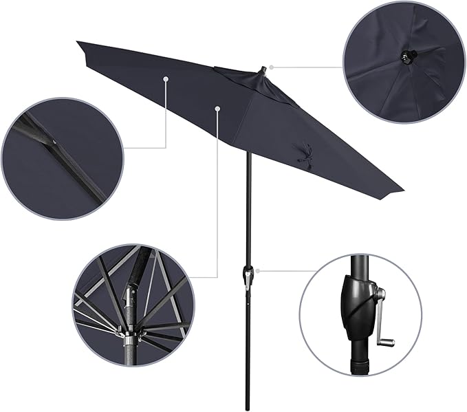 California Umbrella 7.5' Rd Aluminum Patio Umbrella, Crank Lift, Auto Tilt, Black Finish