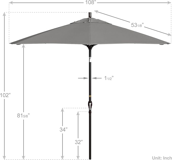California Umbrella 9' Round Aluminum Market Umbrella, Crank Lift, Push Button Tilt, Bronze Pole