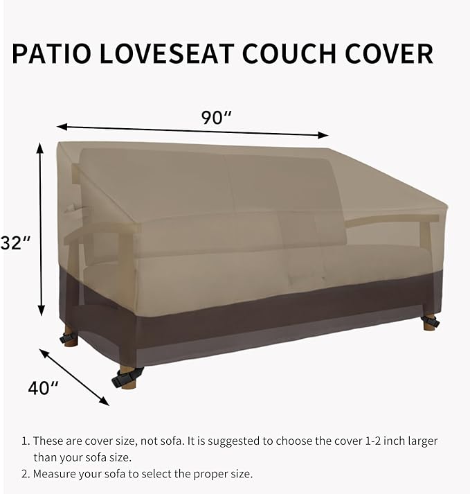 Easy-Going Waterproof & Windproof Outdoor Loveseat Couch Cover, Heavy Duty, Deep 2-Seater, Air Vent (90Wx40Dx32H inch, Camel/Dark Brown)