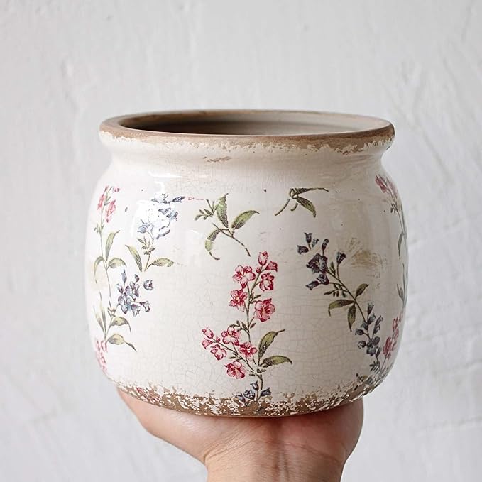 Xiaan Jiaju Flower Pots, Vintage Ceramic Planters for Indoor Plants, 6.29'' Plant Pots with Drainage, French Country Lavender Vase & Planters, Antique Home Room Decor, Gardening & Housewarming Gifts