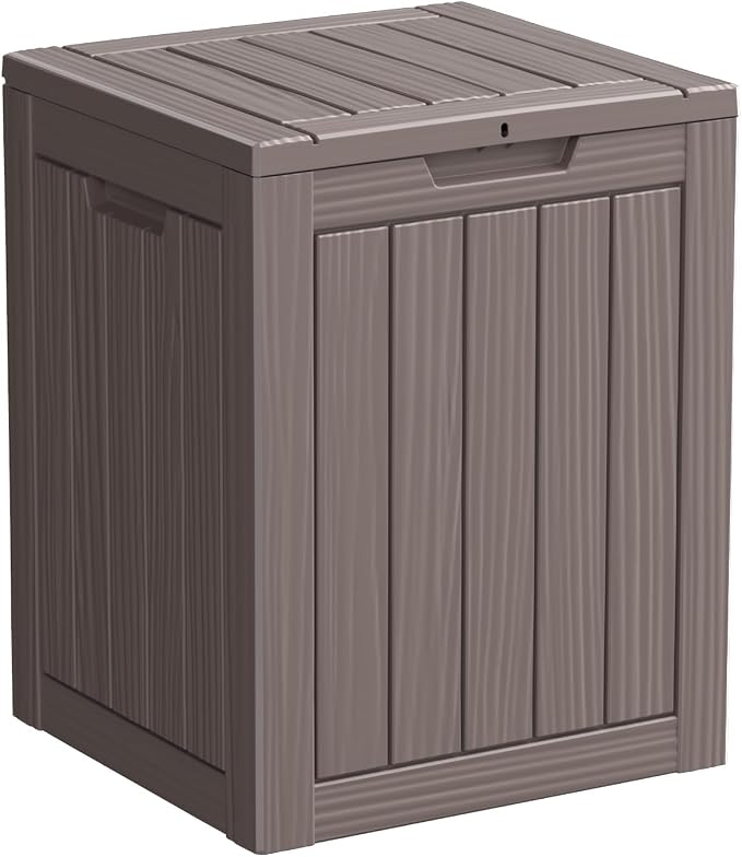 30 Gallon Waterproof Outdoor Resin Deck Box with Lockable Lid, Minimalist Wood Grain Pattern, Easy Assembly Features and Convenient Handles For Cushion, Pillows and other Patio Furniture (Grey)