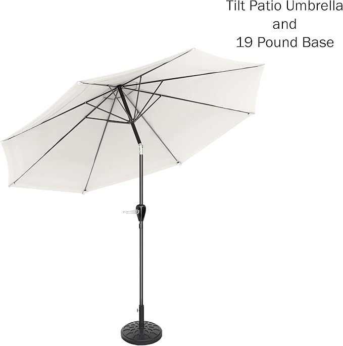 Pure Garden Patio Umbrella with Auto Tilt - 10ft Easy Crank Sun Shade with 19lb Weighted Base for Deck, Outdoor Furniture, or Pool (Tan)