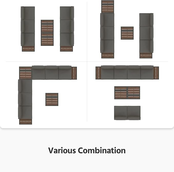 LAUSAINT HOME 8 Pieces Patio Furniture Set, Outdoor Metal Frame Patio Conversation Sets with Coffee Table & Thick Cushions for Garden, Poolside, Backyard(Grey)