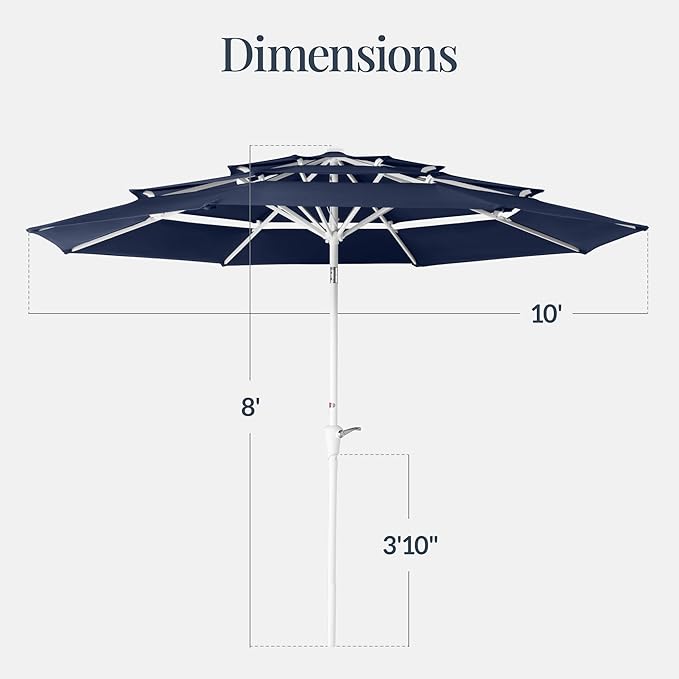 Best Choice Products 10ft 3-Tier Patio Umbrella White Pole, Outdoor Market Umbrella with Push Button Tilt and Crank Lift, Steel Pole Umbrella for Backyard Patio Pool Outdoor Shade