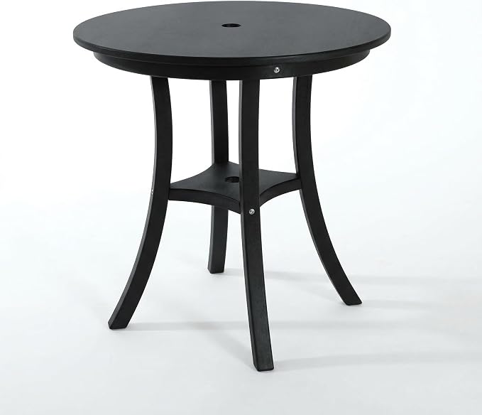 3-Pcs Outdoor Patio Dining Table Set of 3, Outdoor Patio Round 29.72'' Dining Table Bistro Set and Armless Chair for Lawn Garden Backyards, HDPE Material & 1.96'' Umbrella Hole, Black
