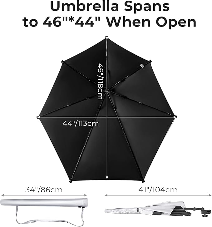 Prospo Adjustable Beach Umbrella with Universal Clamp, Portable UPF 50+ UV Protection Umbrella for Chair, Wheelchair, Golf Cart, Stroller, Bleacher, Patio