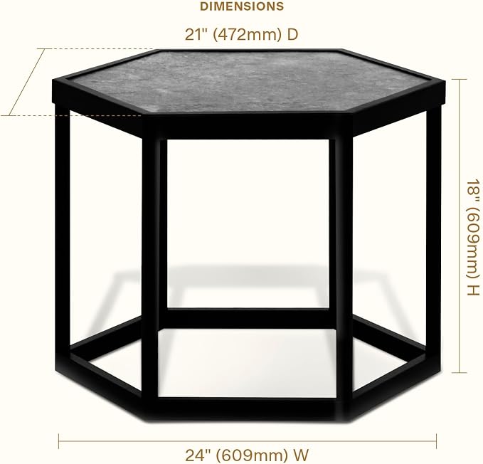 Honeycomb Indoor/Outdoor Omni Table: Weather, Rust, Heat, and Stain Resistant, Flexible Design to Stand Alone or be Combined, Stylish Yet Sturdy, Grey Tile Top, Steel Frame with Ebony Finish