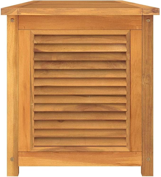 Large Outdoor Storage Box with PE Bag 68.9x19.7x21.7 Inch Solid Teak Wood, Waterproof Garden Bench with Louvered Design for Patio Deck Backyard Indoor Organizer