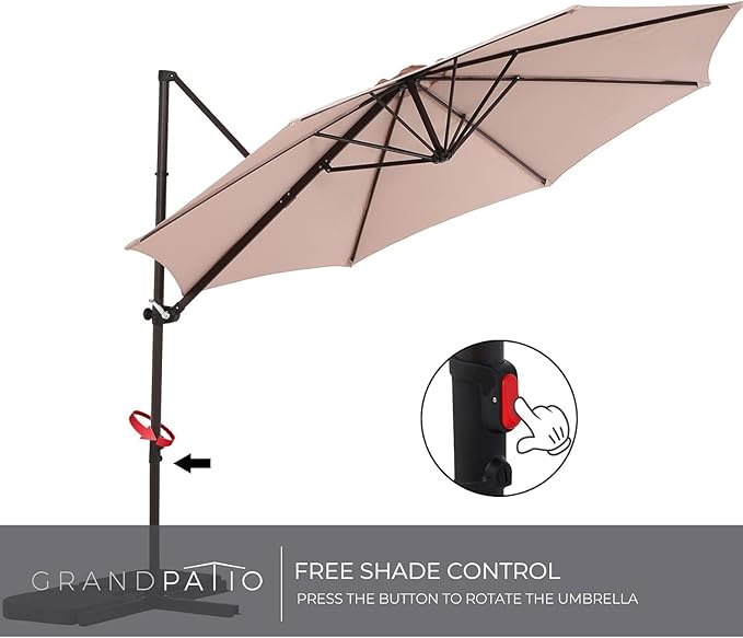 Grand patio 10Ft Cantilever Patio Umbrella, 360-Degree Rotation Large Outdoor Umbrella, Hanging Offset Umbrella, Easy Tilt, Heavy-Duty Polyester Canopy, Steel Frame, for Patio Pool Deck, Round