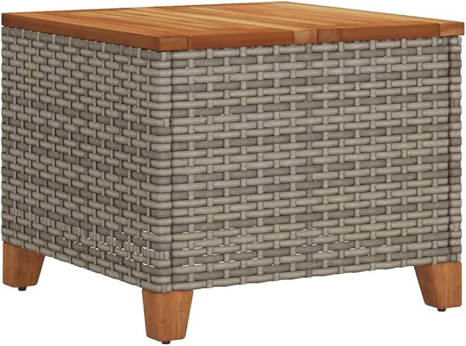 Outdoor Side Table, Square Garden Table with Synthetic Poly Rattan, Compact 17.7 x 17.7 x 14.6 Inch Patio End Table for Balcony, Terrace, and Indoor Use, Gray and Brown