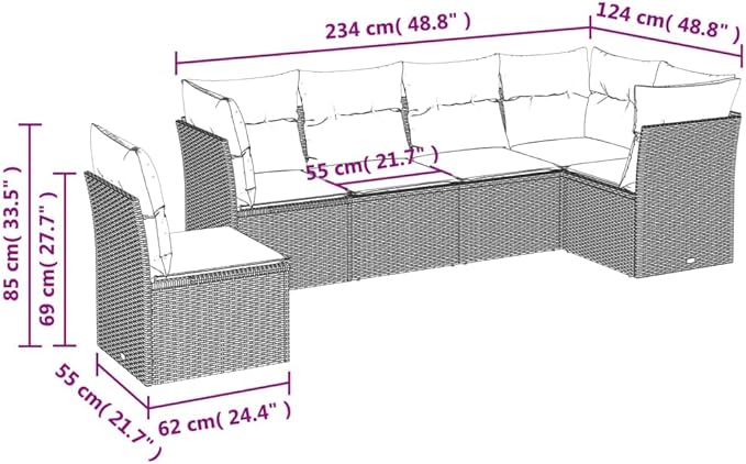 6 Piece Patio Sofa Set with Cushions, Front Porch Furniture Outdoor Sofa Sets Outdoor Dining Sets Patio Conversation Set for Poolside Garden Piazza Negotiation Area Black Poly Rattan