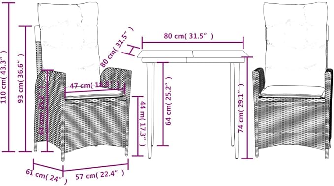 Outdoor Seating Furniture,Outdoor Conversation Sets,3 Piece Patio Dining Set with Cushions Gray Poly RattanSuitable for Patio, Garden, Gazebo Low
