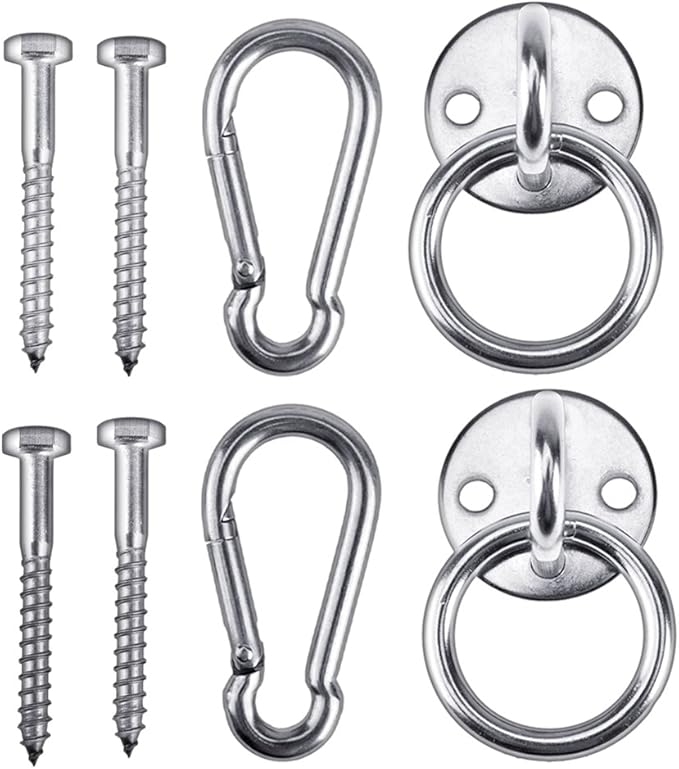 Hammock Hanging Hook Kit, Load Capacity 1400 lb, Stainless Steel Round Mount Pads, Spring Snap Hooks, Lag Screws Set for Hammock Yoga Swing Chair Punching Bag Indoor Outdoor Relaxation