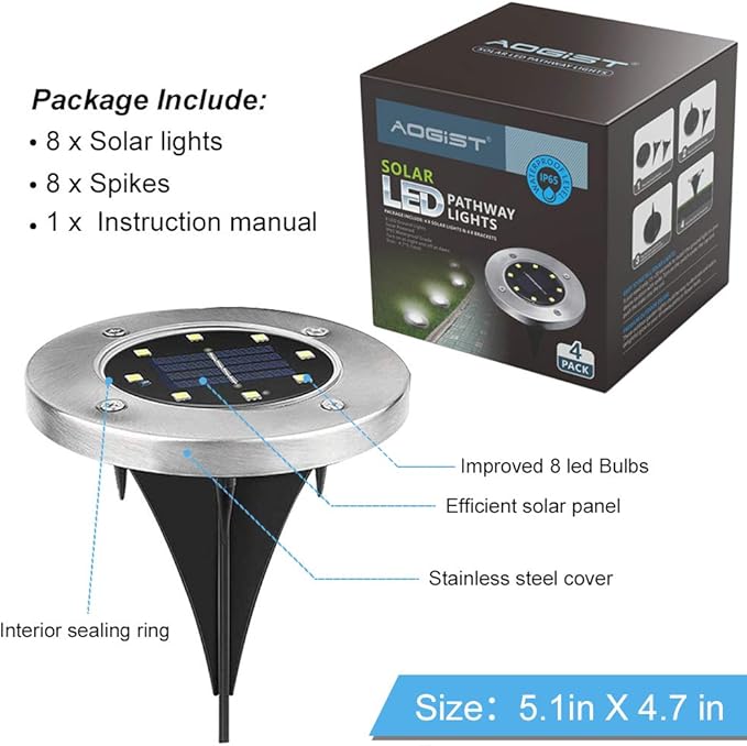 Aogist Solar Ground Lights, LED Garden Disk Lights In-Ground Outdoor Landscape Lighting for Lawn Patio Pathway Yard Deck Walkway (Warm White, 4 Pack)