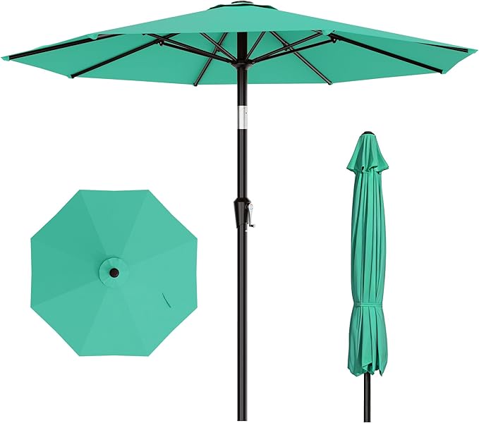 AreShark 10 FT Outdoor Patio Umbrella, Patio Table Umbrella with Push Button Tilt and Crank, Outdoor Patio Umbrellas with 8 Fiberglass Ribs, Patio Umbrellas for Market, Garden, Pool (Aqua Sky)