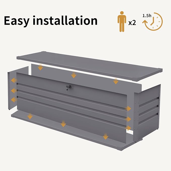260 Gallon Metal Deck Box, Lockable Patio Waterproof Outside Storage Box, Extra Large Outdoor Storage Box for Furniture, Garden Tools and Pool Supplies Storage,Black