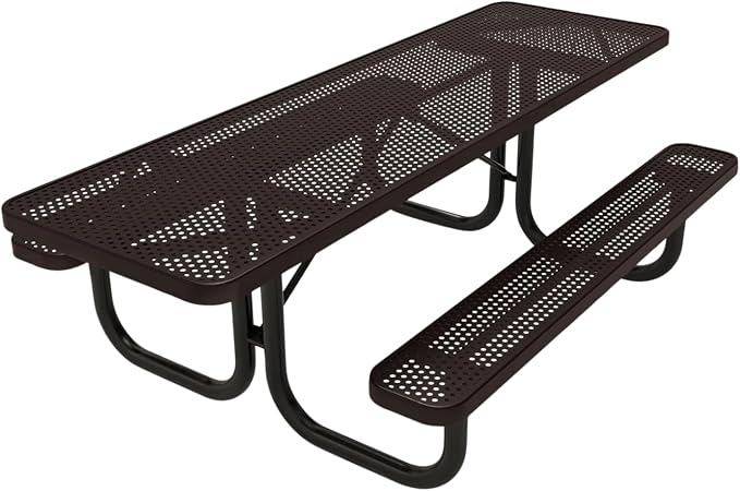 COATEDOUTDOORFURNITURE Heavy-Duty Portable ADA-Compliant Outdoor Picnic Table, Punched Steel Patio Dining Furniture Made in America (8ft Rectangular, Both-Side Handicap, Brown)