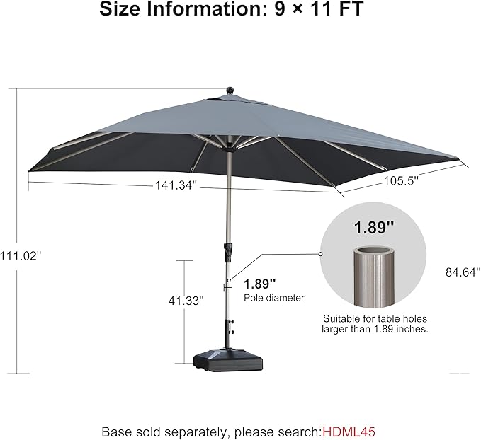 PURPLE LEAF 9' x 11' Rectangle Paito Outdoor Umbrella for Patio, Aluminum Table Umbrella for 3 Year Fade Resistant, Sturdy Pool Market Umbrella for Deck Garden, Patio or Lawn
