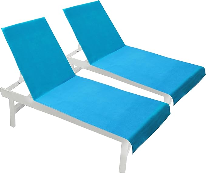 COTTON CRAFT Pool Lounge Chair Cover - 2 Pack - 100% Cotton - Soft Ringspun Terry Towel Spa Chaise Lounge Chair Cover - Beach Chair Cover - Oversized 32 in Wide x 82 in Length x 7 inch Pocket – Aqua
