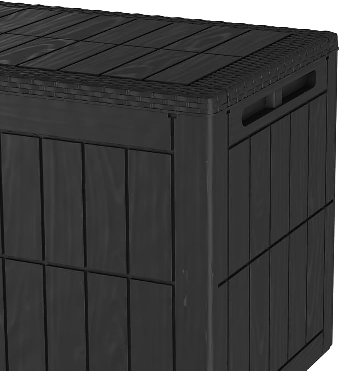 100 Gallon Deck Box, Watertight Resin Outdoor Storage Box for Patio Furniture Cushions and Pool Supplies, Lockable Yard Storage Bin with No Tool Assembly, Black