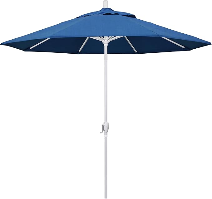 California Umbrella 9' Round Aluminum Market Umbrella, Crank Lift, Push Button Tilt, White Pole, Cilantro