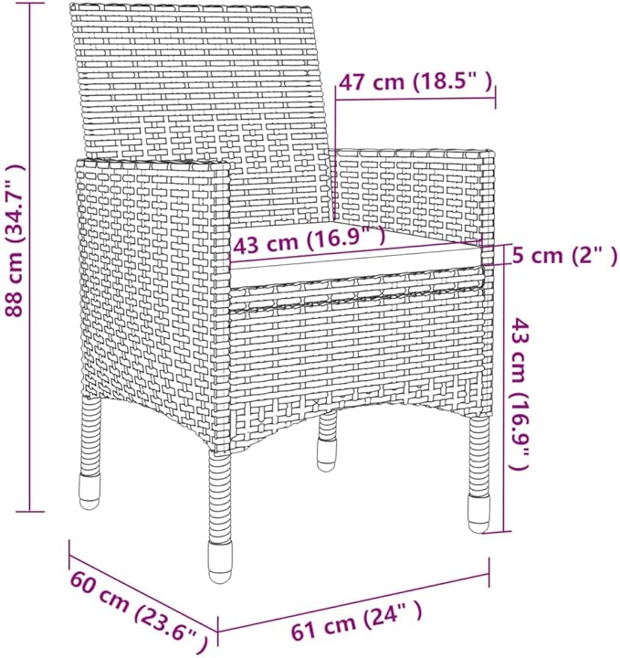 Patio Dining Set with Cushions,Patio Lounge Set,Outdoor Table and Chairs Set,Terrace Conversation Set Furniture,Outdoor Furniture,for Garden,Backyard,3 Piece Poly Rattan and Glass