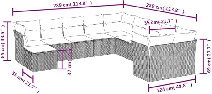 11 Piece Patio Sofa Set with Cushions, Garden Lounge Set Outdoor Sofa Sets Sectional Sofa Patio Conversation Set for Garden Piazza Poolside Exhibition Black Poly Rattan