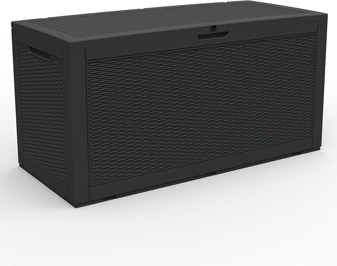 DIKEP 100 Gallon Polypropylene(PP) Deck Box Lockable Outdoor Storage Box for Patio Furniture Cushions, Garden Tools, Pool Supplies | Built-in Handles Waterproof Storage Container, Black