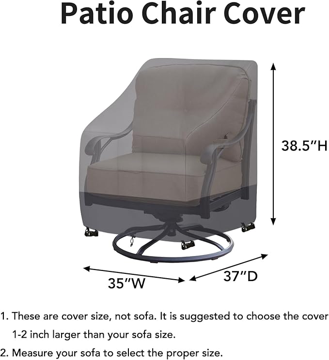 Easy-Going Outdoor Swivel Chair Cover Waterproof, Heavy Duty Patio Chair Cover, Windproof Outdoor Furniture Cover with Air Vent (2 Pack-35Wx37Dx38.5H inch, Gray/Dark Gray)