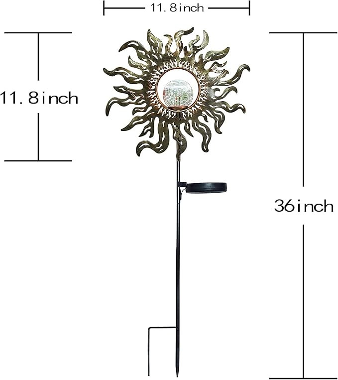 Hapjoy Solar Lights Outdoor Garden Decor Solar Powered Sun Lantern for Yard, Patio,Lawn or Pathway Sun Decorations Crackle Glass Globe Stake Metal Lights Waterproof Warm LED Garden Pathway