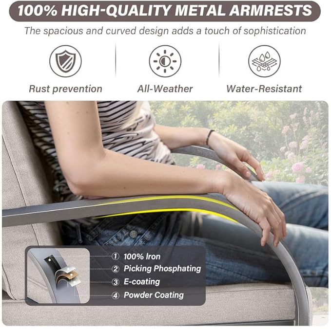 Outdoor Swivel Rocker Patio Chairs Set of 2, Heavy Duty Swivel Rocking Patio Chairs with Wide Metal Armrests, 2 Pieces Patio Furniture Wicker Glider Chairs Set with Removble Cushions for Porch Sunroom
