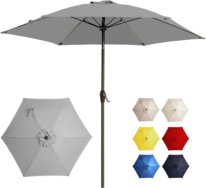 7.5FT Large Outdoor Patio Umbrella with Crank & Tilt - Durable Market Umbrella for Outdoor Patio with 6 Fiberglass Ribs for Poolside,Deck,Yard,Garden