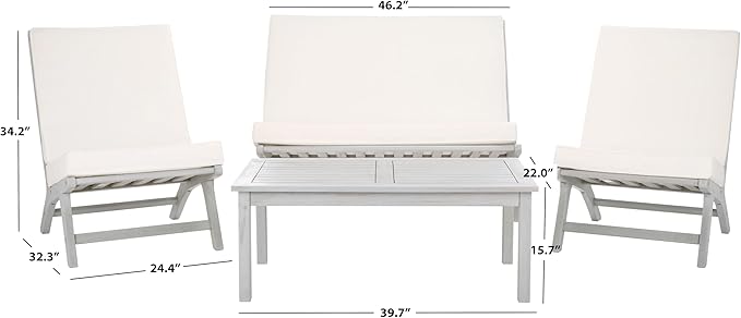 SAFAVIEH Outdoor Collection Chaston Grey Wood/Beige Cushion 4-Piece Conversation Patio Set