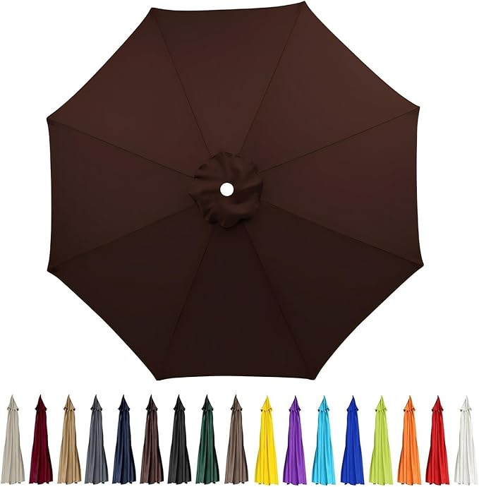 9ft Patio Umbrella Replacement Canopy for 8 Rib, Market Yard Umbrella Replacement Top Cover Fit Outdoor Umbrella (Canopy Only),Coffee