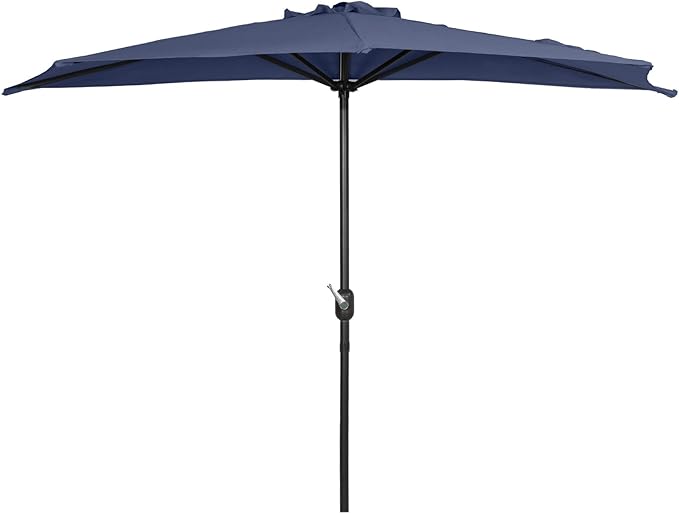 WO Home Furniture 9 ft Half Market Outdoor Umbrella With Sturdy Half Base included, Polyester Canopy, All Weather and UV Resistant for your Patio, Awning, Window, Garden, Balcony, Navy Blue