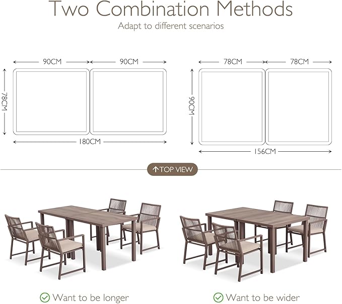 Iron Outdoor Anti-Corrosion Wood-Plastic Dining Table -All-Weather Exposed Square Table Waterproof and Rust-Proof Courtyard-Style Coffee Table Garden/Balcony/Poolside, Light Brown 1 Pcs