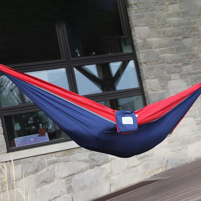 Vivere Parachute Nylon Double Hammock, Navy/Red