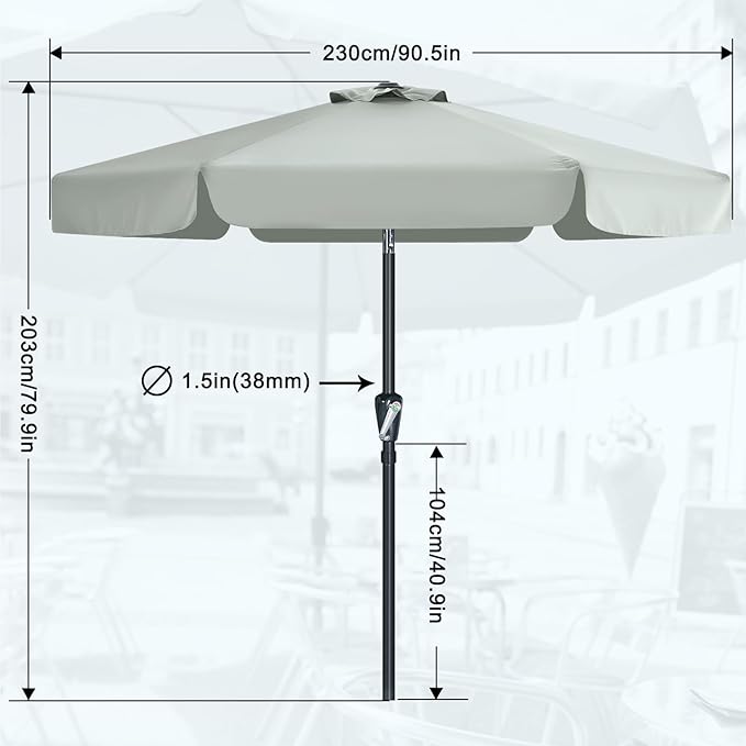MASTERCANOPY 7.5ft Patio Umbrella with Valance, Crank and Tilt – 6 Ribs Outdoor Market Umbrella, UV/Fade Resistant, Waterproof Canopy with Wind Vent for Garden, Deck, Backyard, Pool (Light Gray)